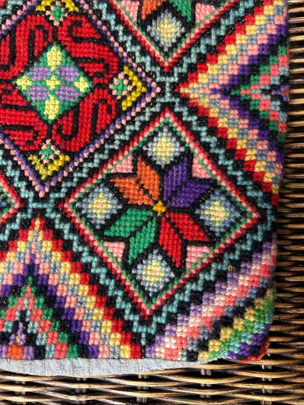 Vintage Ukrainian Multicolor Geometric Floral Accent Pillow Cover